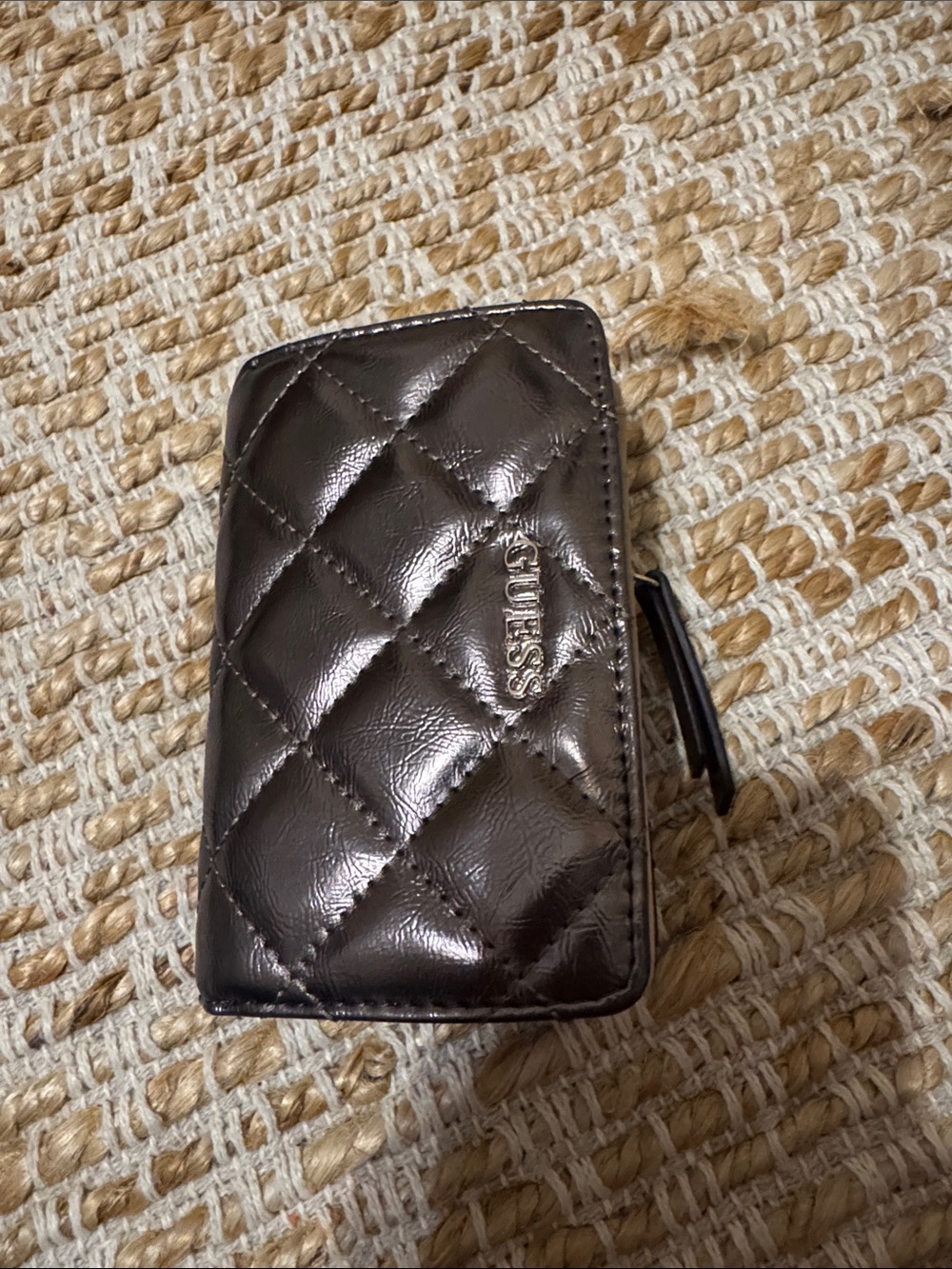 GUESS Quilted Dark Brown Phone Wallet Case with Zip